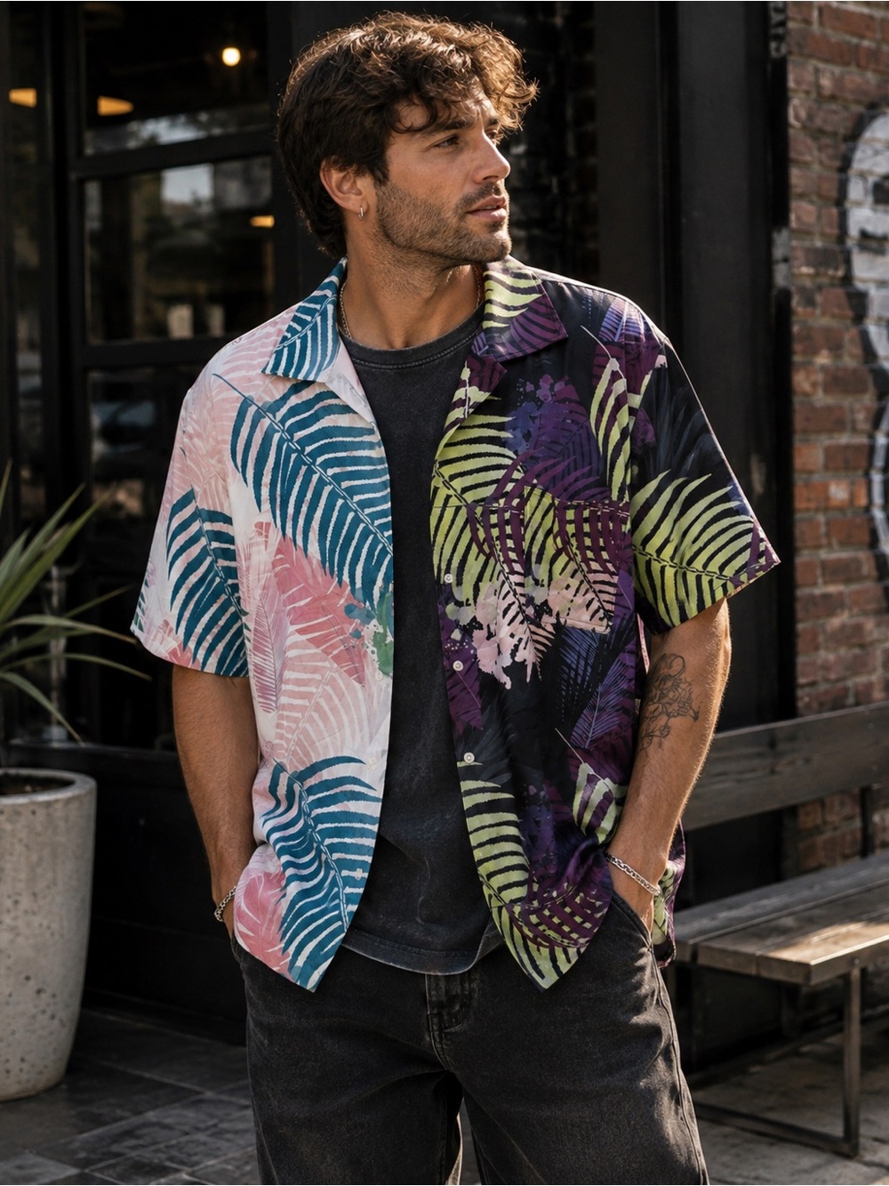 Dead Than Cool Tropical Split Print Camp Shirt Men’s XL NWOT Cabana